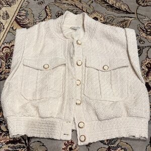 Christian Pacroix Cream Bouclé Button Vest with Gold Accents